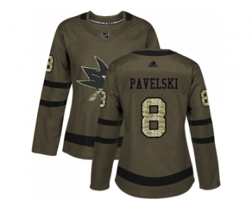 Women Adidas San Jose Sharks #8 Joe Pavelski Green Salute to Service Stitched NHL Jersey