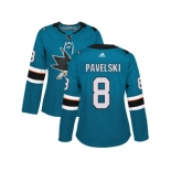 Women Adidas San Jose Sharks #8 Joe Pavelski Teal Home Authentic Stitched NHL Jersey