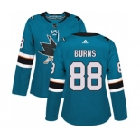 Women Adidas San Jose Sharks #88 Brent Burns Authentic Teal Green Home NHL Jersey