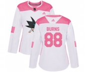 Women Adidas San Jose Sharks #88 Brent Burns Authentic White Pink Fashion NHL Jersey