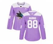 Women Adidas San Jose Sharks #88 Brent Burns Purple Authentic Fights Cancer Stitched NHL Jersey