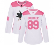 Women Adidas San Jose Sharks #89 Mikkel Boedker Authentic White Pink Fashion NHL Jersey