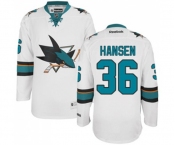 Women Reebok San Jose Sharks #36 Jannik Hansen Authentic White Away NHL Jersey