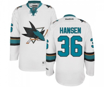 Women Reebok San Jose Sharks #36 Jannik Hansen Authentic White Away NHL Jersey