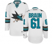 Women Reebok San Jose Sharks #61 Justin Braun Authentic White Away NHL Jersey