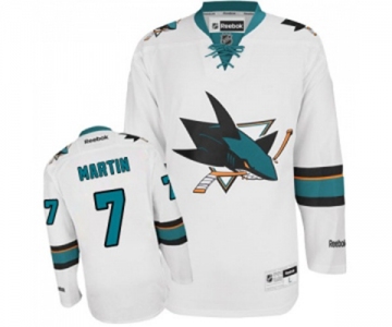 Women Reebok San Jose Sharks #7 Paul Martin Authentic White Away NHL Jersey