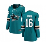 Women San Jose Sharks #16 Eric Fehr Fanatics Branded Teal Green Home Breakaway NHL Jersey