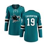 Women San Jose Sharks #19 Joe Thornton Fanatics Branded Teal Green Home Breakaway NHL Jersey