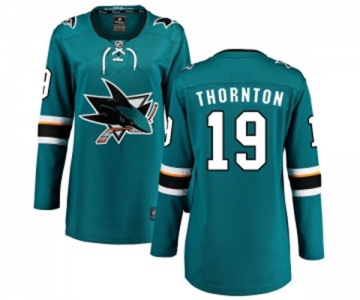 Women San Jose Sharks #19 Joe Thornton Fanatics Branded Teal Green Home Breakaway NHL Jersey