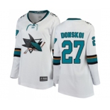 Women San Jose Sharks #27 Joonas Donskoi Fanatics Branded White Away Breakaway NHL Jersey