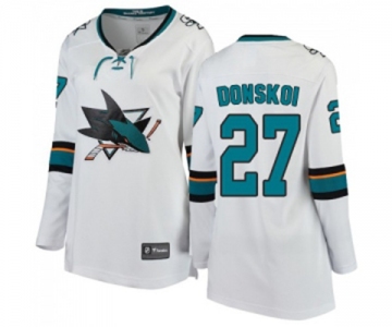 Women San Jose Sharks #27 Joonas Donskoi Fanatics Branded White Away Breakaway NHL Jersey