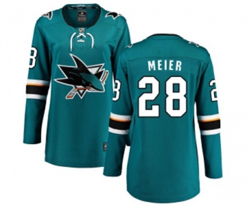 Women San Jose Sharks #28 Timo Meier Fanatics Branded Teal Green Home Breakaway NHL Jersey