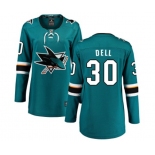 Women San Jose Sharks #30 Aaron Dell Fanatics Branded Teal Green Home Breakaway NHL Jersey