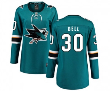 Women San Jose Sharks #30 Aaron Dell Fanatics Branded Teal Green Home Breakaway NHL Jersey