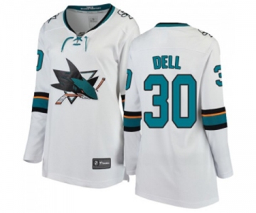 Women San Jose Sharks #30 Aaron Dell Fanatics Branded White Away Breakaway NHL Jersey