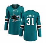 Women San Jose Sharks #31 Martin Jones Fanatics Branded Teal Green Home Breakaway NHL Jersey