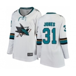 Women San Jose Sharks #31 Martin Jones Fanatics Branded White Away Breakaway NHL Jersey