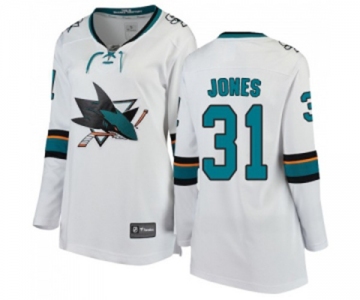 Women San Jose Sharks #31 Martin Jones Fanatics Branded White Away Breakaway NHL Jersey