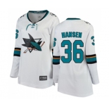 Women San Jose Sharks #36 Jannik Hansen Fanatics Branded White Away Breakaway NHL Jersey