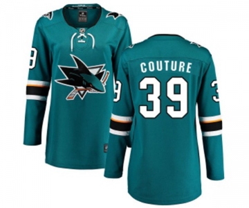 Women San Jose Sharks #39 Logan Couture Fanatics Branded Teal Green Home Breakaway NHL Jersey