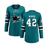 Women San Jose Sharks #42 Joel Ward Fanatics Branded Teal Green Home Breakaway NHL Jersey