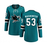 Women San Jose Sharks #53 Brandon Mashinter Fanatics Branded Teal Green Home Breakaway NHL Jersey