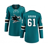 Women San Jose Sharks #61 Justin Braun Fanatics Branded Teal Green Home Breakaway NHL Jersey