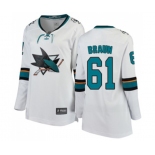 Women San Jose Sharks #61 Justin Braun Fanatics Branded White Away Breakaway NHL Jersey