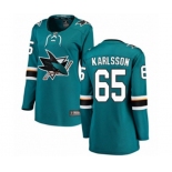 Women San Jose Sharks #65 Erik Karlsson Fanatics Branded Teal Green Home Breakaway NHL Jersey