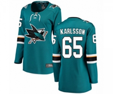 Women San Jose Sharks #65 Erik Karlsson Fanatics Branded Teal Green Home Breakaway NHL Jersey