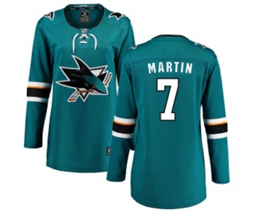 Women San Jose Sharks #7 Paul Martin Fanatics Branded Teal Green Home Breakaway NHL Jersey