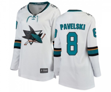 Women San Jose Sharks #8 Joe Pavelski Fanatics Branded White Away Breakaway NHL Jersey