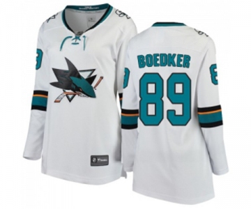 Women San Jose Sharks #89 Mikkel Boedker Fanatics Branded White Away Breakaway NHL Jersey