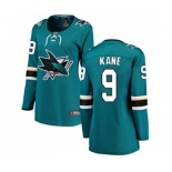 Women San Jose Sharks #9 Evander Kane Fanatics Branded Teal Green Home Breakaway NHL Jersey