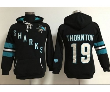 Women's San Jose Sharks #19 Joe Thornton Black Old Time Heidi Hoodie NHL Hoodie