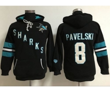 Women's San Jose Sharks #8 Joe Pavelski Black Old Time Heidi Hoodie NHL Hoodie