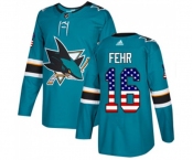 Youth Adidas San Jose Sharks #16 Eric Fehr Authentic Teal Green USA Flag Fashion NHL Jersey