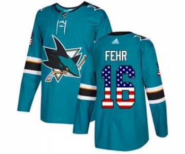 Youth Adidas San Jose Sharks #16 Eric Fehr Authentic Teal Green USA Flag Fashion NHL Jersey