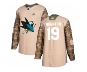 Youth Adidas San Jose Sharks #19 Joe Thornton Camo Authentic 2017 Veterans Day Stitched NHL Jersey