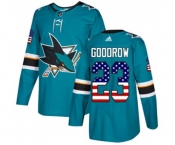 Youth Adidas San Jose Sharks #23 Barclay Goodrow Authentic Teal Green USA Flag Fashion NHL Jersey