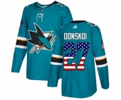 Youth Adidas San Jose Sharks #27 Joonas Donskoi Authentic Teal Green USA Flag Fashion NHL Jersey