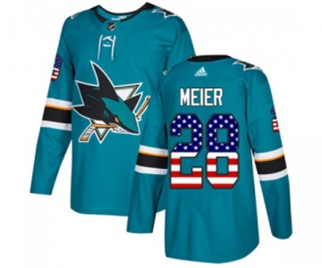 Youth Adidas San Jose Sharks #28 Timo Meier Authentic Teal Green USA Flag Fashion NHL Jersey