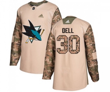 Youth Adidas San Jose Sharks #30 Aaron Dell Authentic Camo Veterans Day Practice NHL Jersey