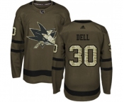 Youth Adidas San Jose Sharks #30 Aaron Dell Authentic Green Salute to Service NHL Jersey