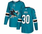 Youth Adidas San Jose Sharks #30 Aaron Dell Authentic Teal Green Home NHL Jersey