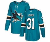 Youth Adidas San Jose Sharks #31 Martin Jones Authentic Teal Green Home NHL Jersey