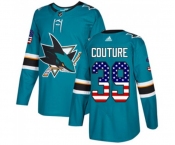 Youth Adidas San Jose Sharks #39 Logan Couture Authentic Teal Green USA Flag Fashion NHL Jersey