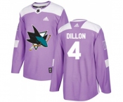 Youth Adidas San Jose Sharks #4 Brenden Dillon Authentic Purple Fights Cancer Practice NHL Jersey