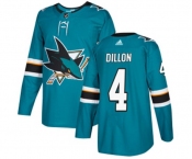 Youth Adidas San Jose Sharks #4 Brenden Dillon Authentic Teal Green Home NHL Jersey