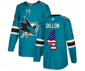 Youth Adidas San Jose Sharks #4 Brenden Dillon Authentic Teal Green USA Flag Fashion NHL Jersey